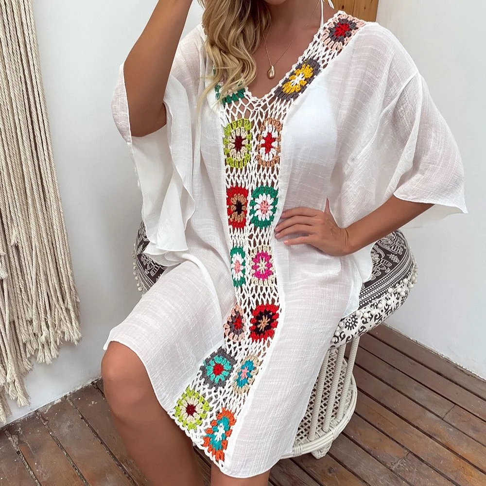 CROCHET BIKINI Beach Cover Up Hollow Out Swimsuit Women Bathing Suit Beach Dress Summer Swimwear Ladies Sexy Bikini Cover Up