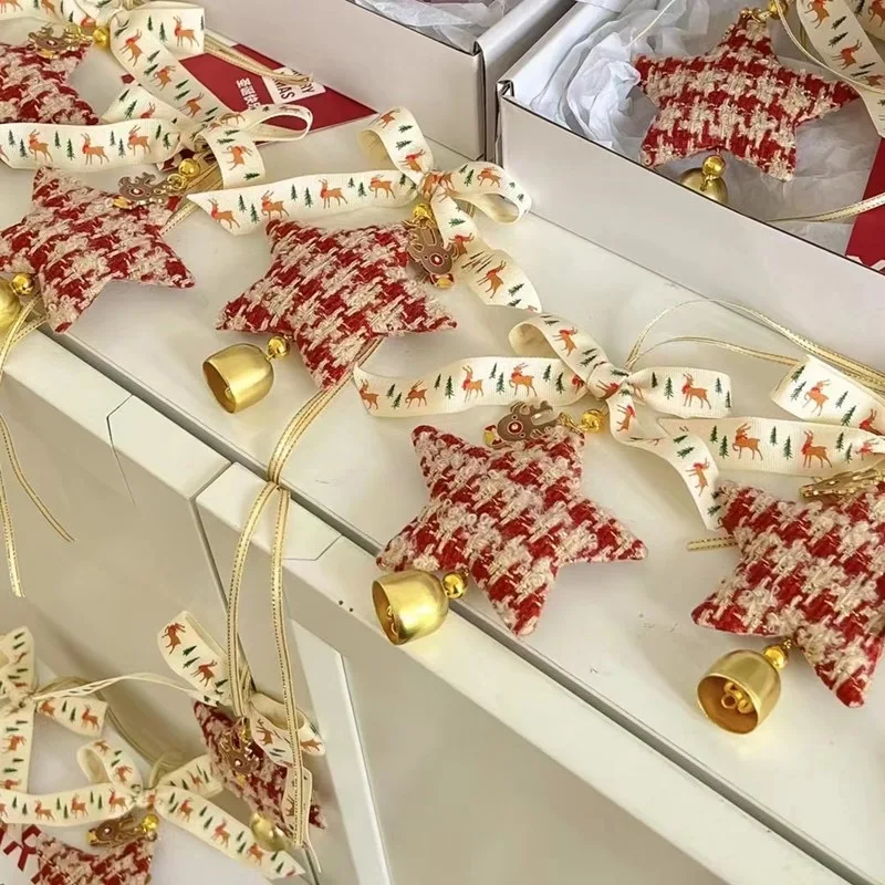 

5pcs Christmas Tree White Plush Pendant Pink Five-pointed Star Car Decoration