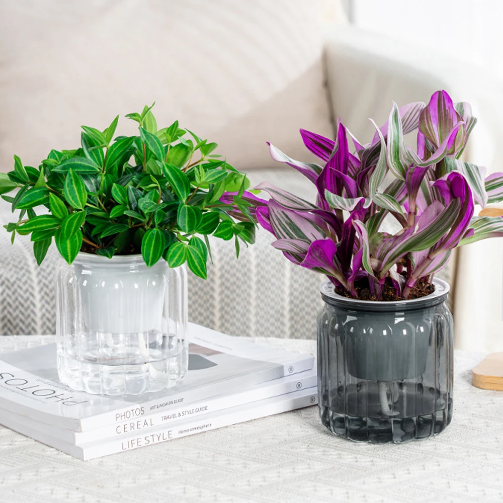 Plastic Tabletop Flower Pots Decor Self Watering Flower Pots Home Decoration Tabletop Vase Transparent Hydroponic Plants Pots - 3