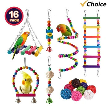 16 Packs Toy Set for Parrots Variety of Toys for Bird Cage Accessories Safe and Durable Bird Toys for Cockatiels Parakeets 1