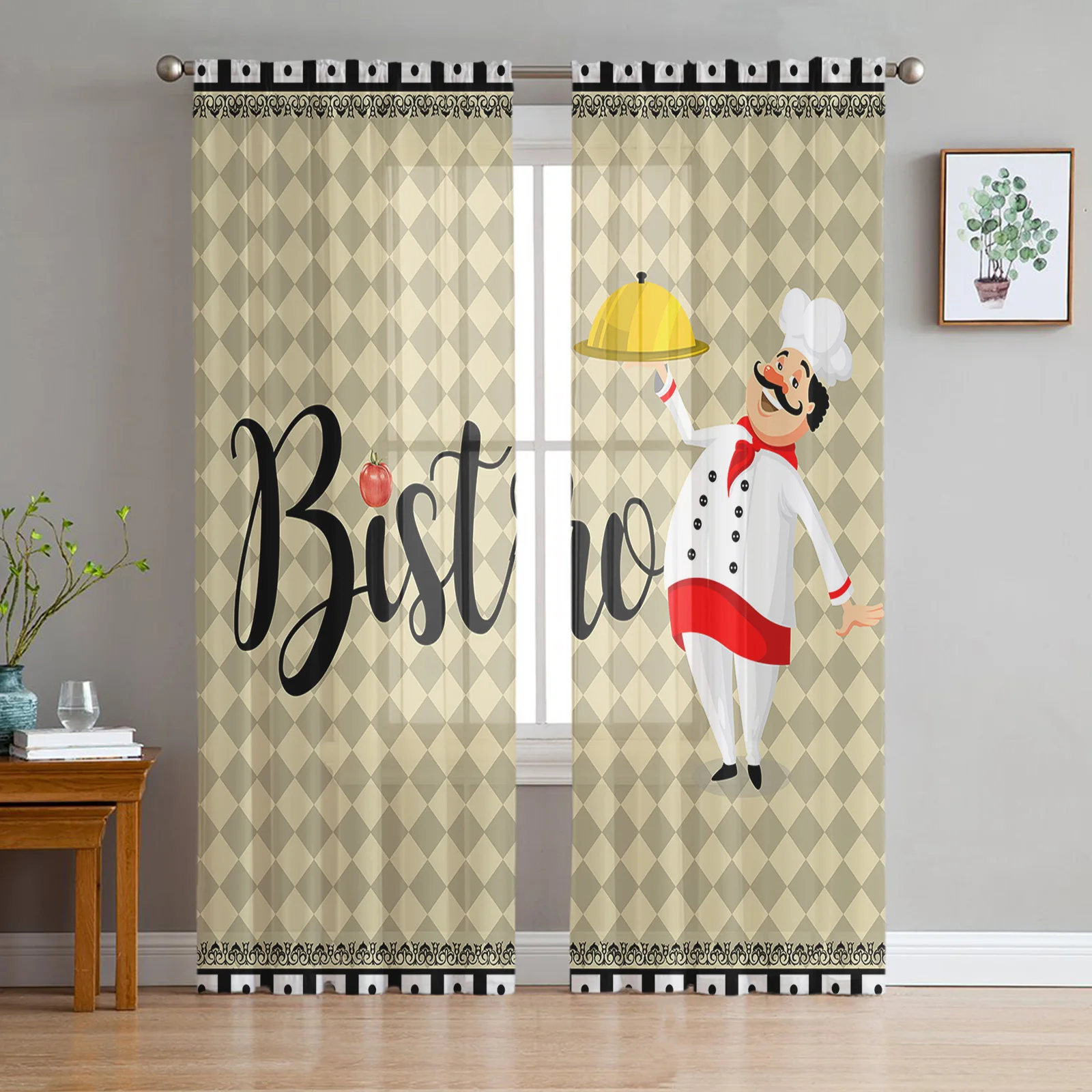 

Шторы в клетку для кухни шеф-повара, шифоновые прозрачные, для гостиной, спальни, кухни, украшение для окна, Занавески Из Органзы, тюль