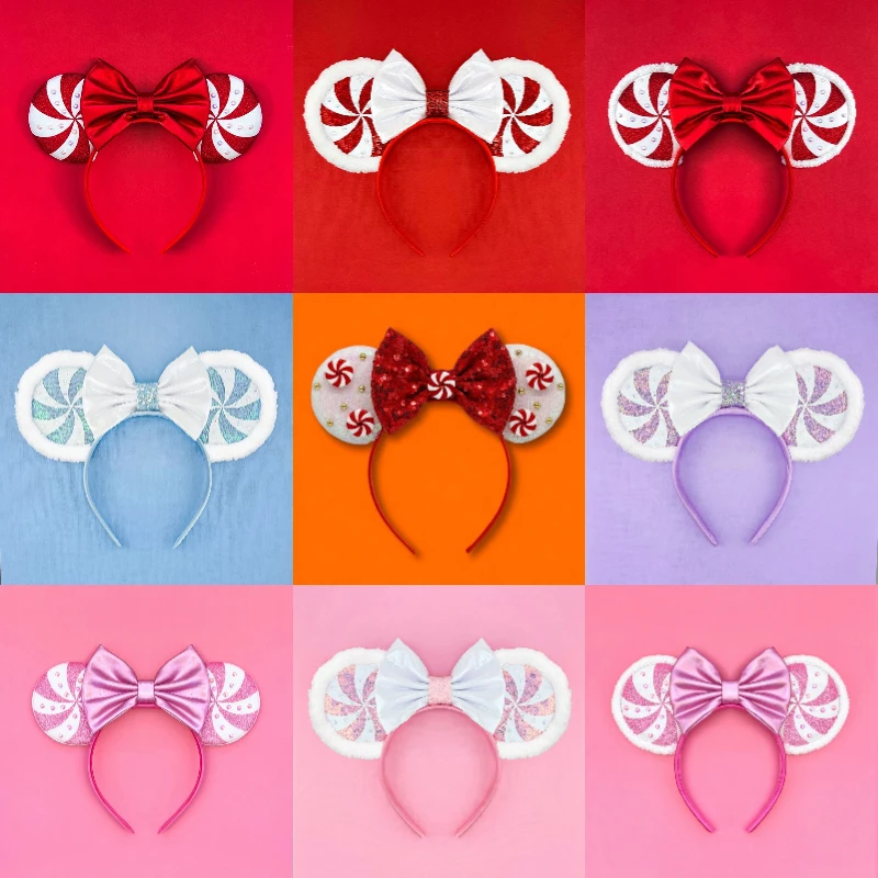 Rosa rote Spirale Zuckerstange Haarschmuck für Frauen Mickey Ohren Stirnbänder Mädchen Frohe Weihnachten Haarband Kinder Weihnachten Schleife Kopfbedeckung