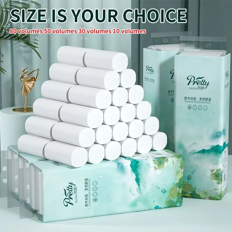 40 Or 30 Rolls Toilet Paper Virgin Wood Pulp Household Large Rolls 5 Layers Thickened Roll Paper Towels