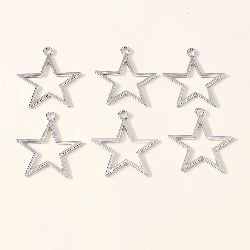 Leslie 10 Stück 32 x 37 mm Legierung große hohle Sterne Charms fünfzackige Sterne Anhänger für Schmuckherstellung handgemachte Frauen Halskette Handwerk