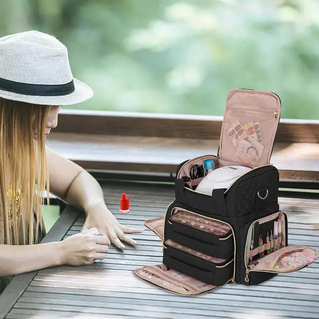 ポータブルマニキュアネイルアートツールストレージケースバッグ ジェルネイルポリッシュとランプストレージオーガナイザーボックス トラベ ポータブルネイル ポリッシュ収納ケース、ボトル用、二重層マニキュアツールオーガナイザー、ネイルドライヤーコンパートメント ... マニキュア オーガナイザー ケース - 二重層マニキュア キャリング ケース,トラベル メイクアップ オーガナイザー バッグ ネイル