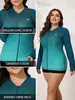 Attraco Women Plus Size Rash Guard Zipper Long Sleeves  Quick Dry Soft Swimming Shirt Gradients Color UPF 50+ Crew Neck Surfing 5