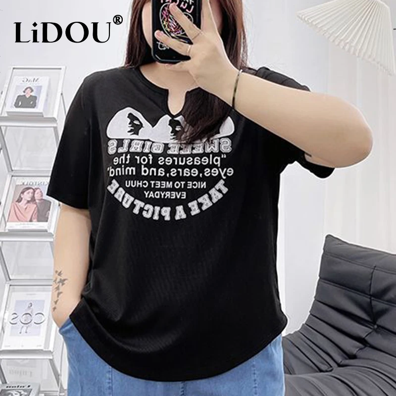 2023 Summer Y2K Harajuku Kawaii Chic Short Sleeve T-shirts For Women Loose Casual Letter Printed Plus Size Tops Woman Tees Femme