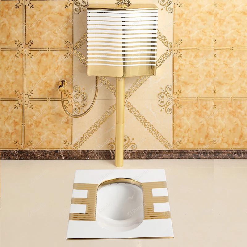 *European Style Golden Squatting Toilet, Squatting Pit Type Flush Tank, Complete Set Of Toilet, Squatting Toilet 5