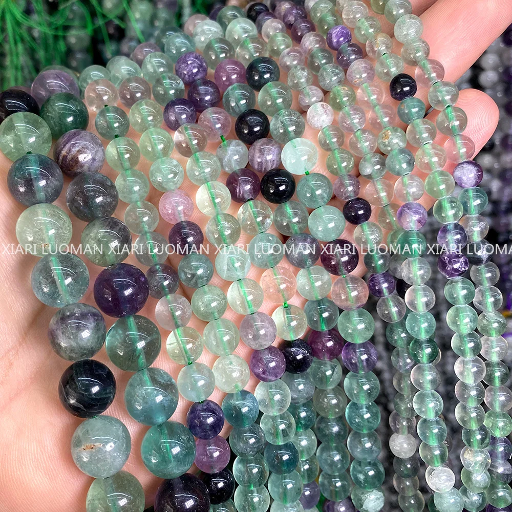 고급 천연 보석 비즈, 녹색 보라색 형석 루즈 라운드 스페이서 비즈, 쥬얼리 제작 DIY 팔찌 목걸이 참