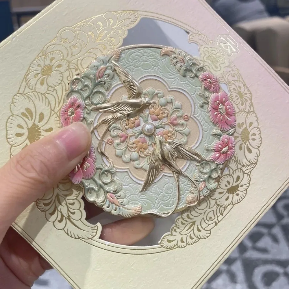 새로운 빈티지 미니 거울 모란 섬세한 꽃 휴대용 화장품 도구 중국 스타일 포켓 메이크업 거울 선물