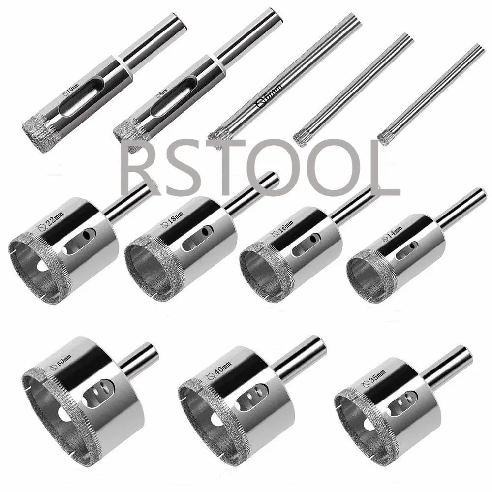 12pcs Diamond Hole Saw Drill Bits Glass and Tile Hollow Core Drill Bits Extractor Remover Tools for glass ceramic porcelain tile