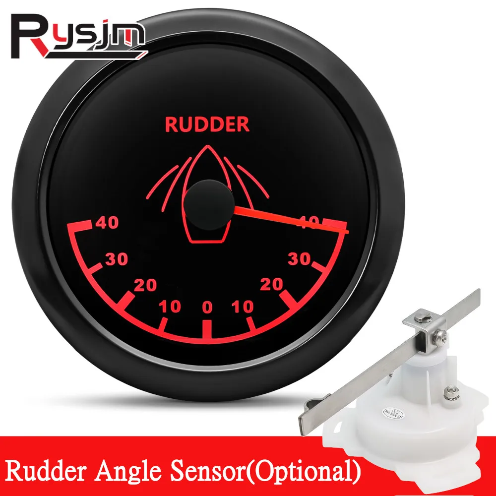 85mm Boat Marine Rudder Angle Indicator 0-190 ohm Rudder Angle Sensor(Optional) With Red Backlight For Boat Yacht 12V/24V