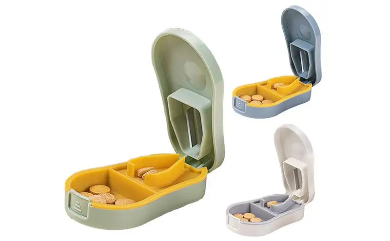 

Portable Pill Dispenser Storage Tablet Holder Tablets Splitters Containers With Stainless Steel Cutter Pill Case for Traveling