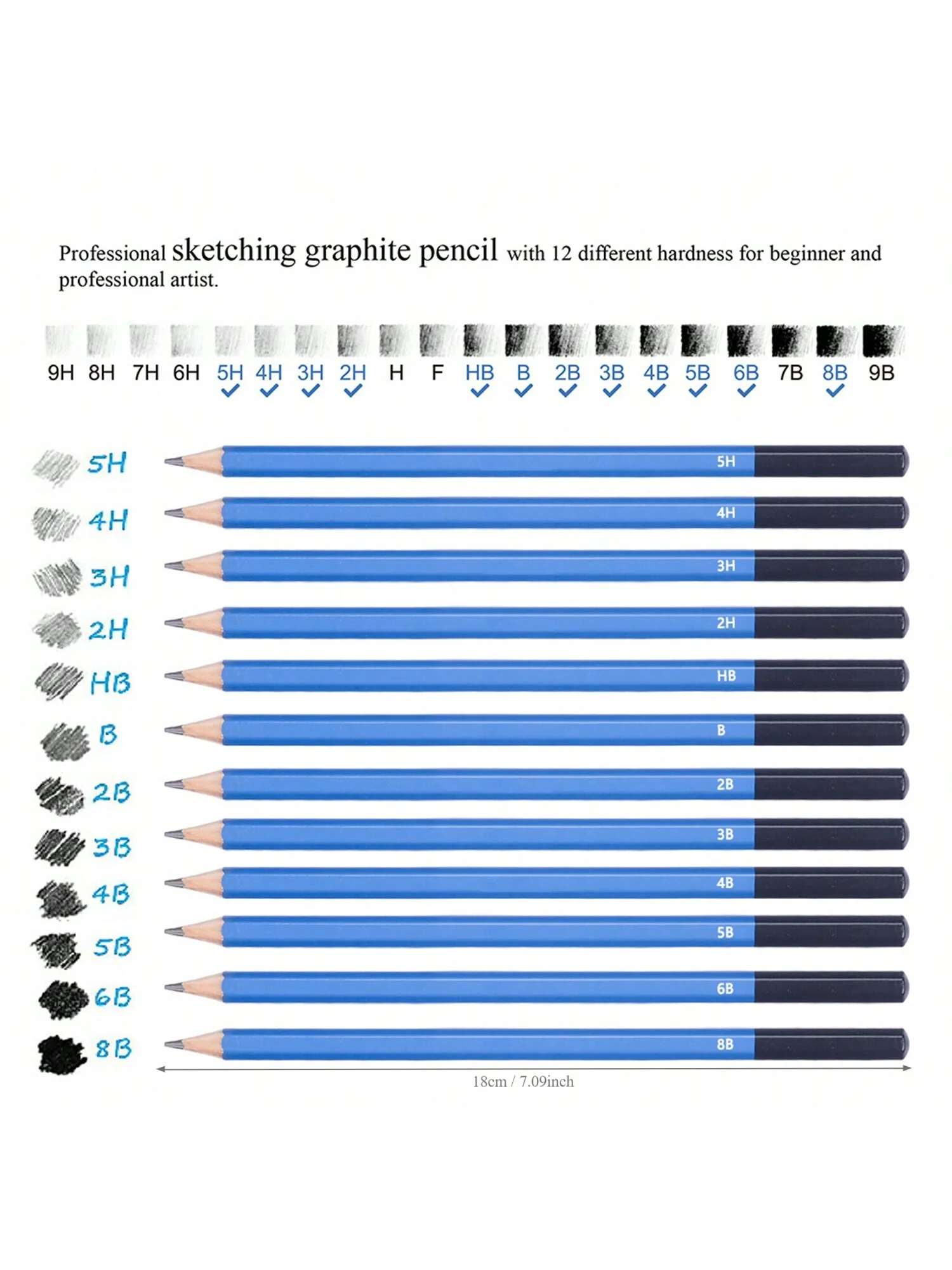 12Pcs Graphite Pencil Wood Sketching Pencils Set 5H 4H 3H 2H HB B 2B 3B 4B 5B 6B 8B Pre-sharpened Pencils Stationery Supply 3