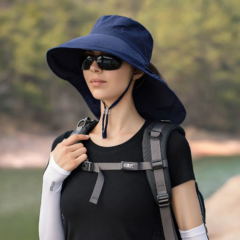 Women Wide Large Brim Sun Hat Bucket Hat Summer Outdoor Fishing Hiking UV Anti Neck Protection Shawl Visor Cap Ladies Hat Bonnet 4