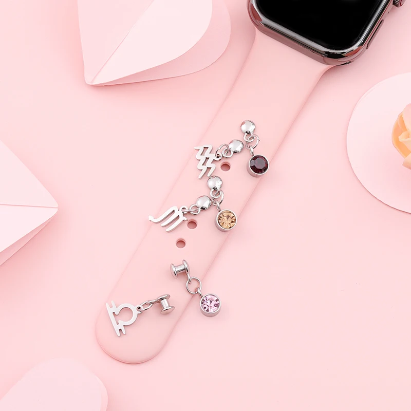 12 Constellations Symbol Charms for Iwatch Silicone Strap Decorative Charm for Apple Watchband 2pcs Couple Charms Stud Jewelry