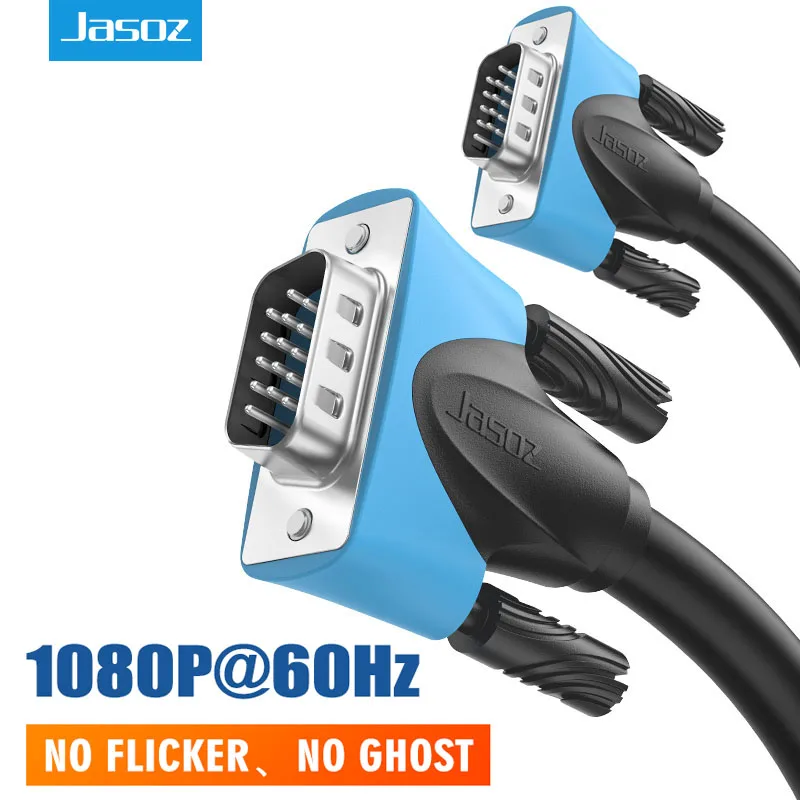 Jasoz 1080P VGA Cable 15 Pin VGA Male to Male Black Braided High Premium Shielding HDTV Cable With Ferrite Core 1M 5M 10M 20m vga cable