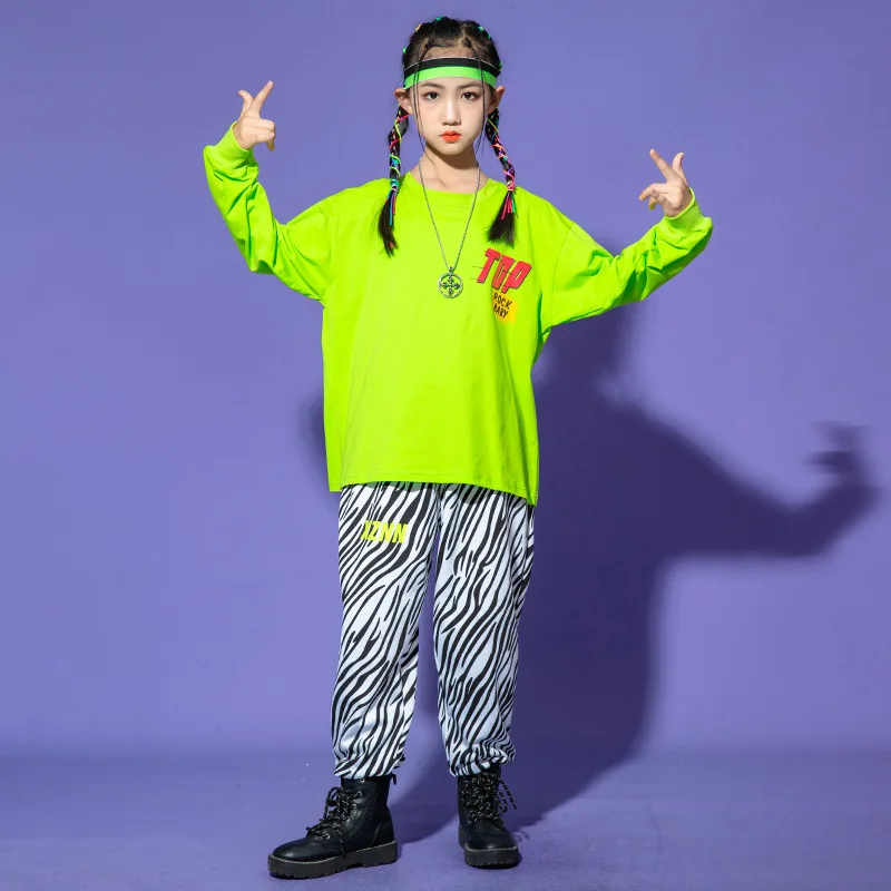 

Girls Hip Hop Dancing Clothes Short Sleeve Green Tops Cargo Shorts Boys Jazz Costumes Street Ballroom Dance Clothing