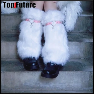 Women Spice Girl Harajuku Punk Fur stud gothic Lolita furry Leg Warmer Subculture Winter Warmer Foot Cover Y2K Girl Leg warmers