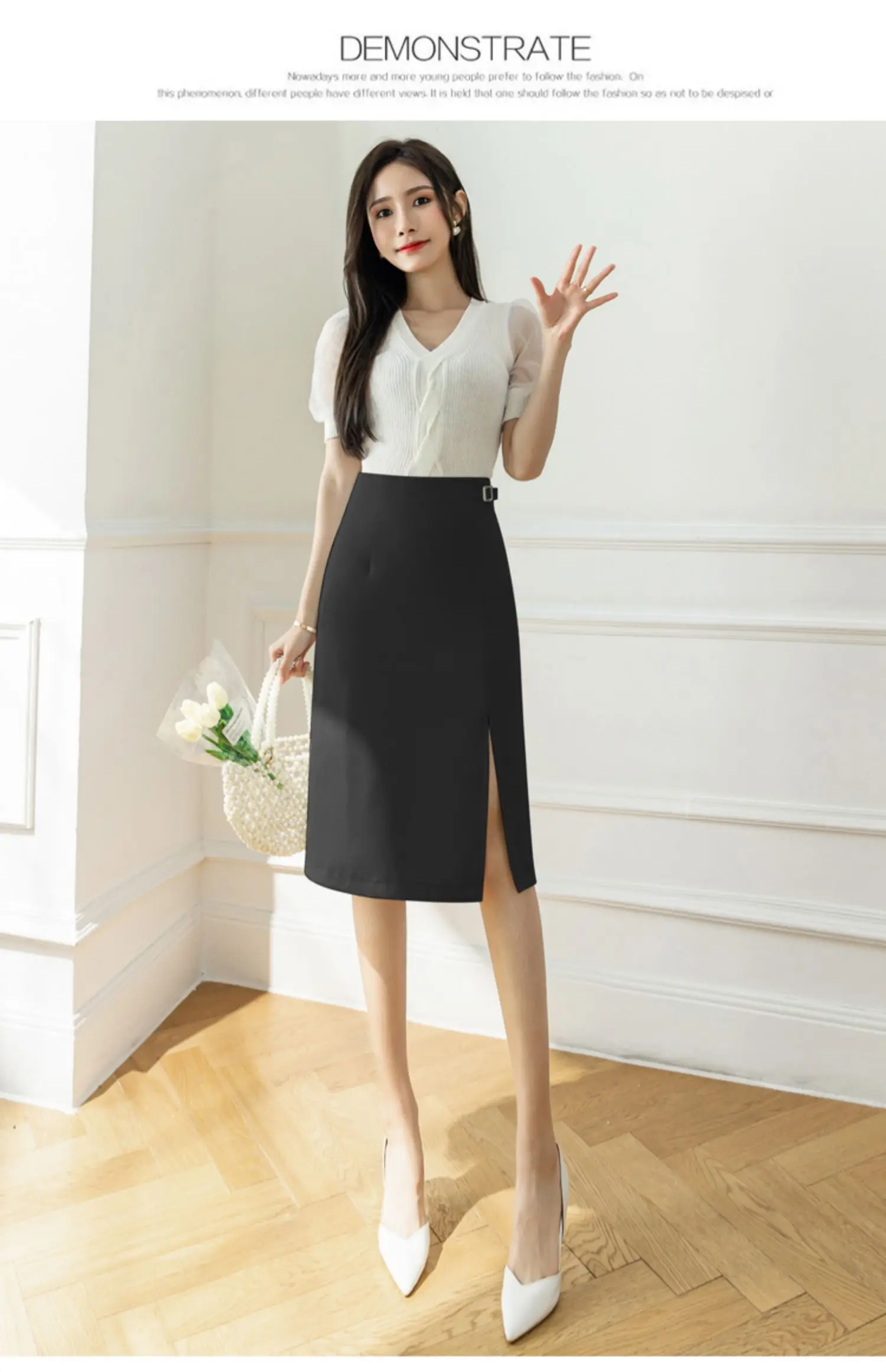 Women Sexy Knee-Length Skirt Plus Size 2022 Fashion High Waist A-line Skirt Casual Bodycon Open Split Stretch Work Skirts hoop skirt