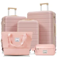 Ensemble de valises, tailles M-L-XL, valises rigides en ABS, ensembles de valises durables, valises avec roulettes pivotantes et serrure, avec sac de toilette, rose 1