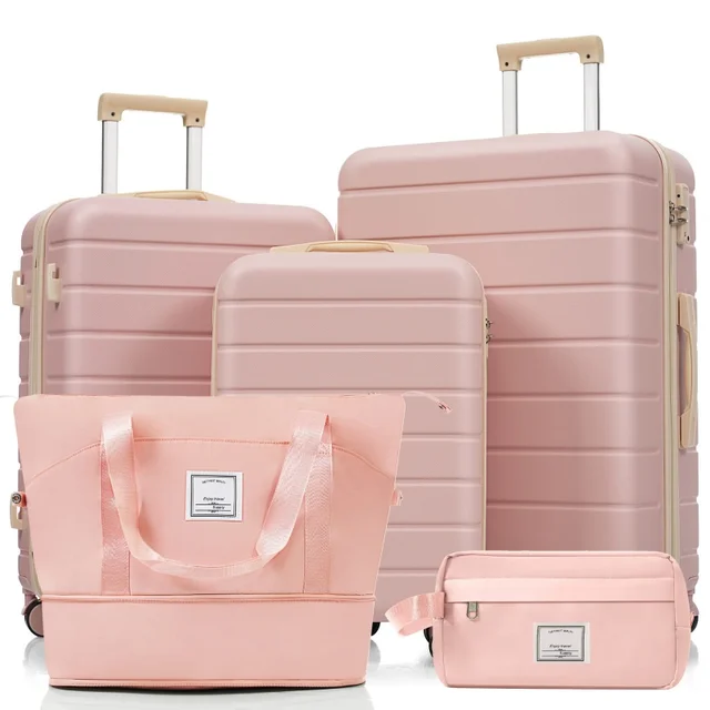 Ensemble de valises, tailles M-L-XL, valises rigides en ABS, ensembles de valises durables, valises avec roulettes pivotantes et serrure, avec sac de toilette, rose 1