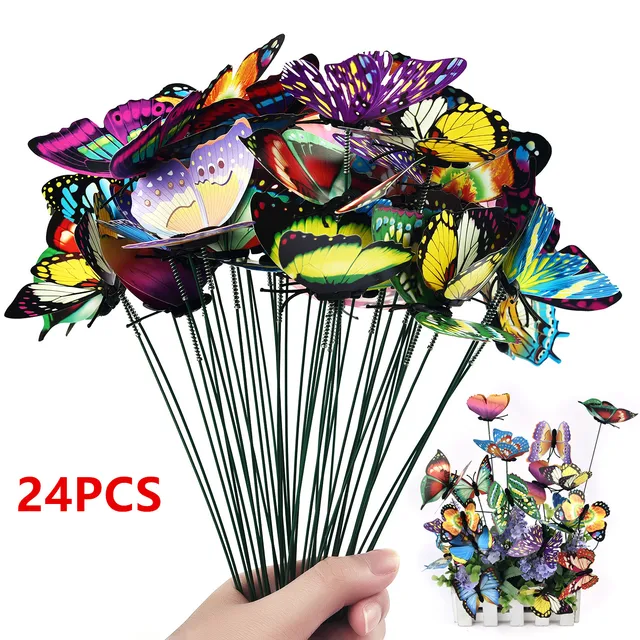 24Pcs/set Butterflies Garden Yard Planter Colorful Whimsical Butterfly Stakes Decoracion Outdoor Decor Flower Pots Decoration
