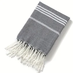 Luxurious Turkish Beach Towel - Soft, Absorbent, and Quick - Drying with Elegant Fringes - 90x180cm (Black)
