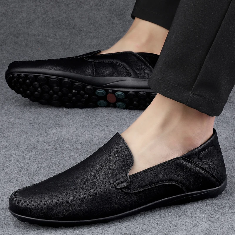 Genuine Leather Men Shoes Casual Formal Mens Loafers Moccasins Luxury Brand Italian Breathable Slip on Male Boat Shoe Size 46 47 5