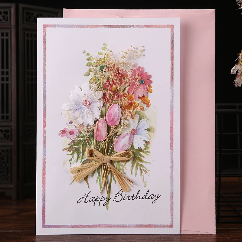 New Romantic Flower Birthday Christmas Card Greeting Cards Set Postcard Party Wedding Thank You Decorations Creative Girl Gifts