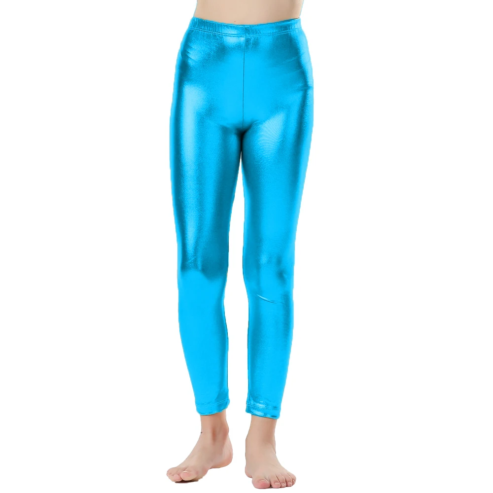 OVIGILY Girls Mid Waisted Shiny Metallic Leggings Stretch Ankle Length  Dance Pants Kids Stage Performance Leggings - AliExpress