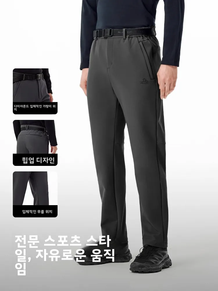 남성용 소프트쉘 하이킹 팬츠 방풍 보온 플리스 안감 스포츠 롱 트라우저 등산 아웃도어 의류 (펠리엇)