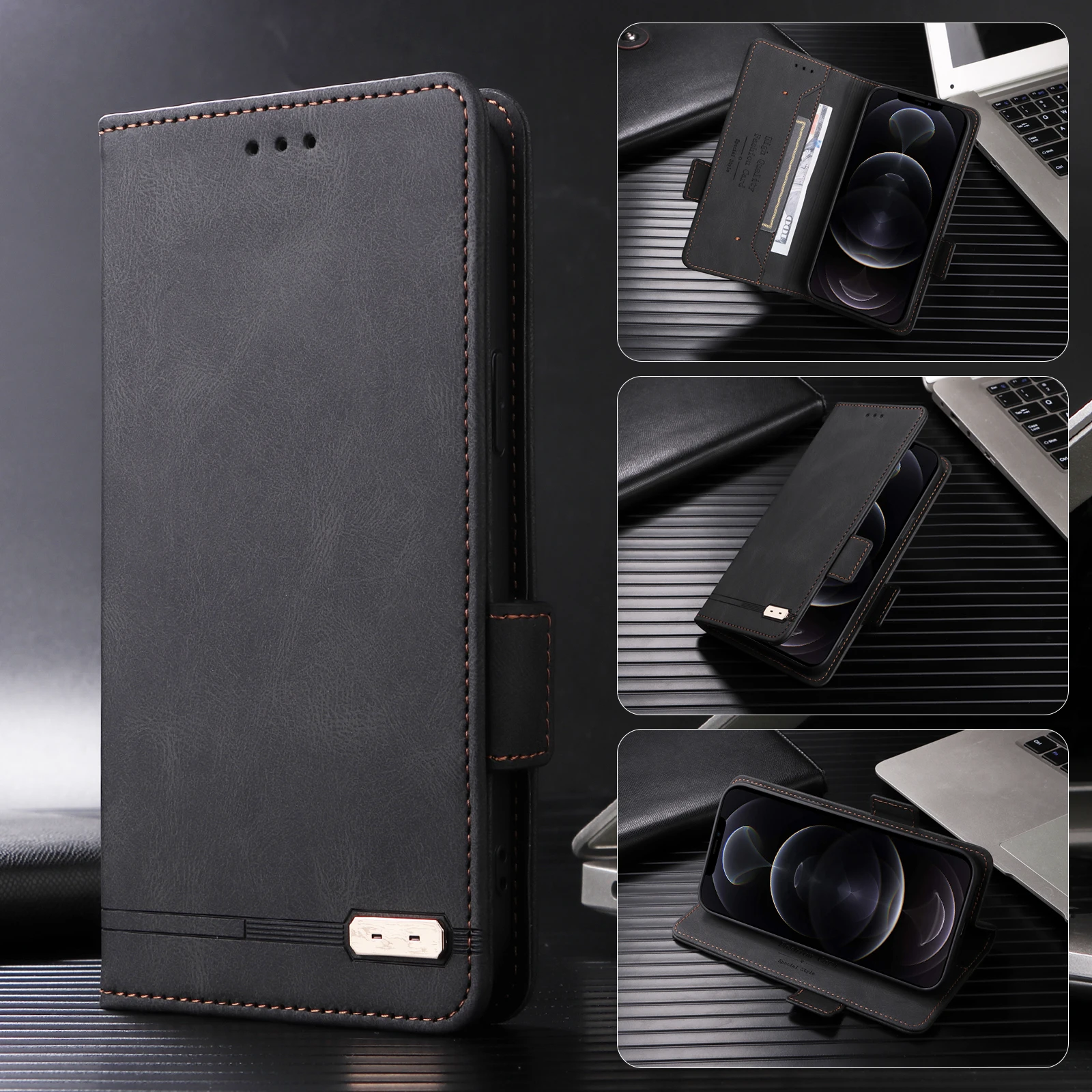 BlackBerry KEY2 Leder-Hülle – Flip Case Mit Kartenfach & Magnetverschluss, Schwarz