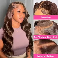 Perruque Body Wave 46 pouces # Perruques frontales en dentelle HD transparente 13x4 13x6 en cheveux Remy brun chocolat, pré-épilées, pour femmes 3