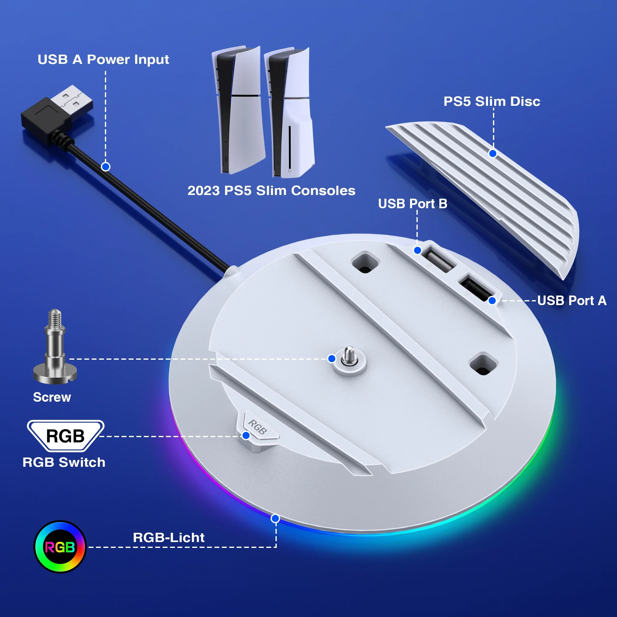 BEBONCOOL X1000 RGB PS5 슬림용 수직 냉각 스탠드(충전 케이블 포함) 공간 절약형 베이스