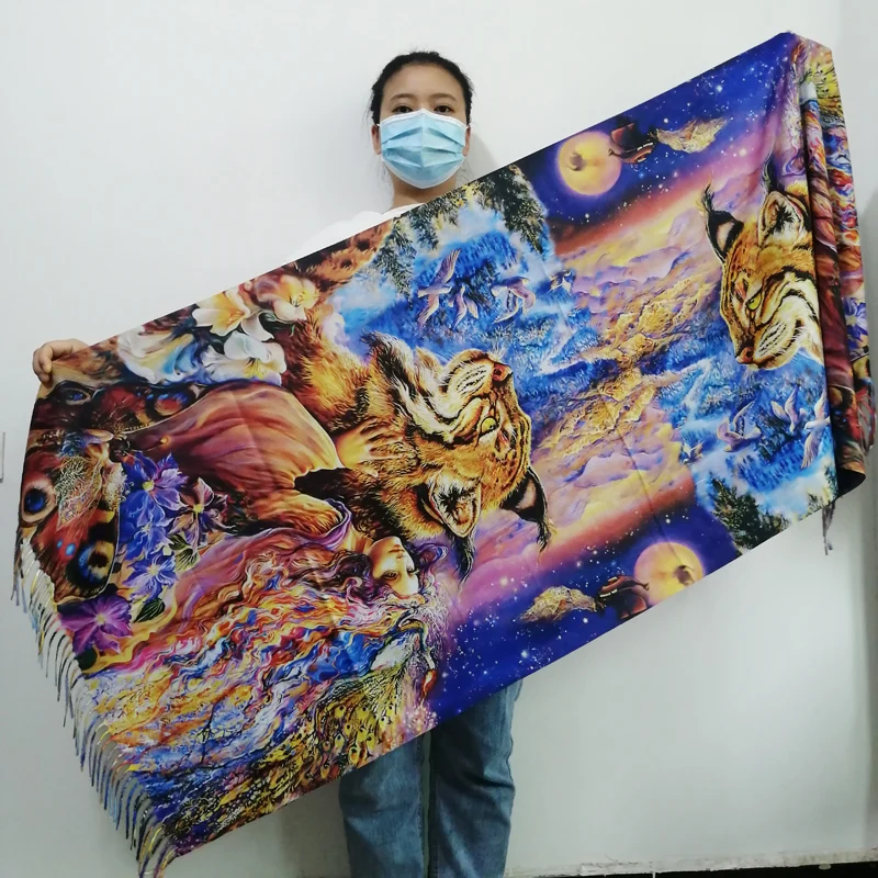 Van Gogh-Inspired Cashmere Wool Scarf - Coffee House Print Winter Wrap