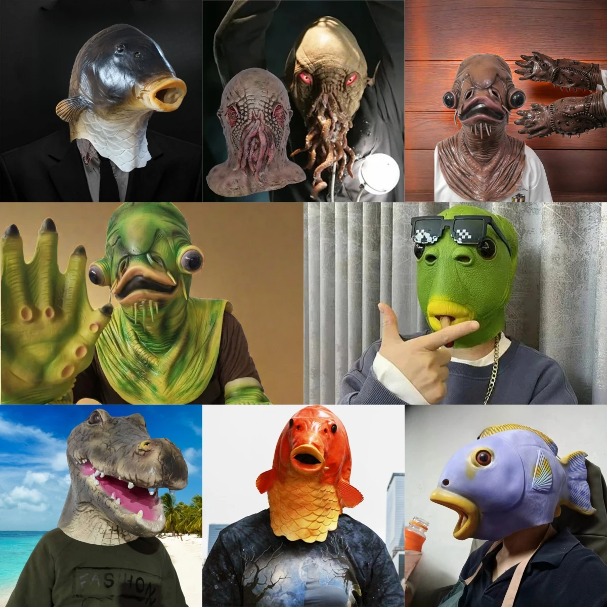 Fish Head Mask Halloween Carnival Party Funny Green Headgear Practical  Masque Halloween Drole, image size:1200x1200