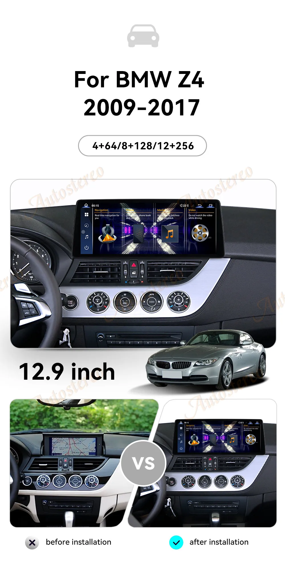 12.9 Ultra Dual BT Carplay Android 14 Car GPS Navigation For BMW Z4 E89 2009-201