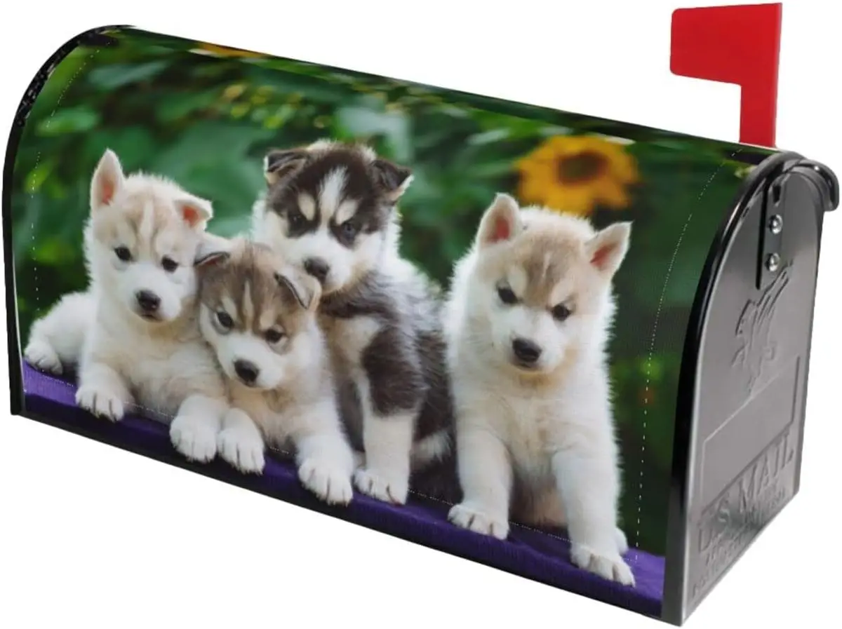 Cute Dog Little Husky Puppy Mailbox Cover Magnetic Standard Size Waterproof Letter Post Box Cover Wrap Oversize Decoration