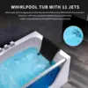 Acrylic Alcove Whirlpool Bathtub - Hydromassage Rectangular Jetted Soaking Tub with Center Drain - Waterfall Faucet 4