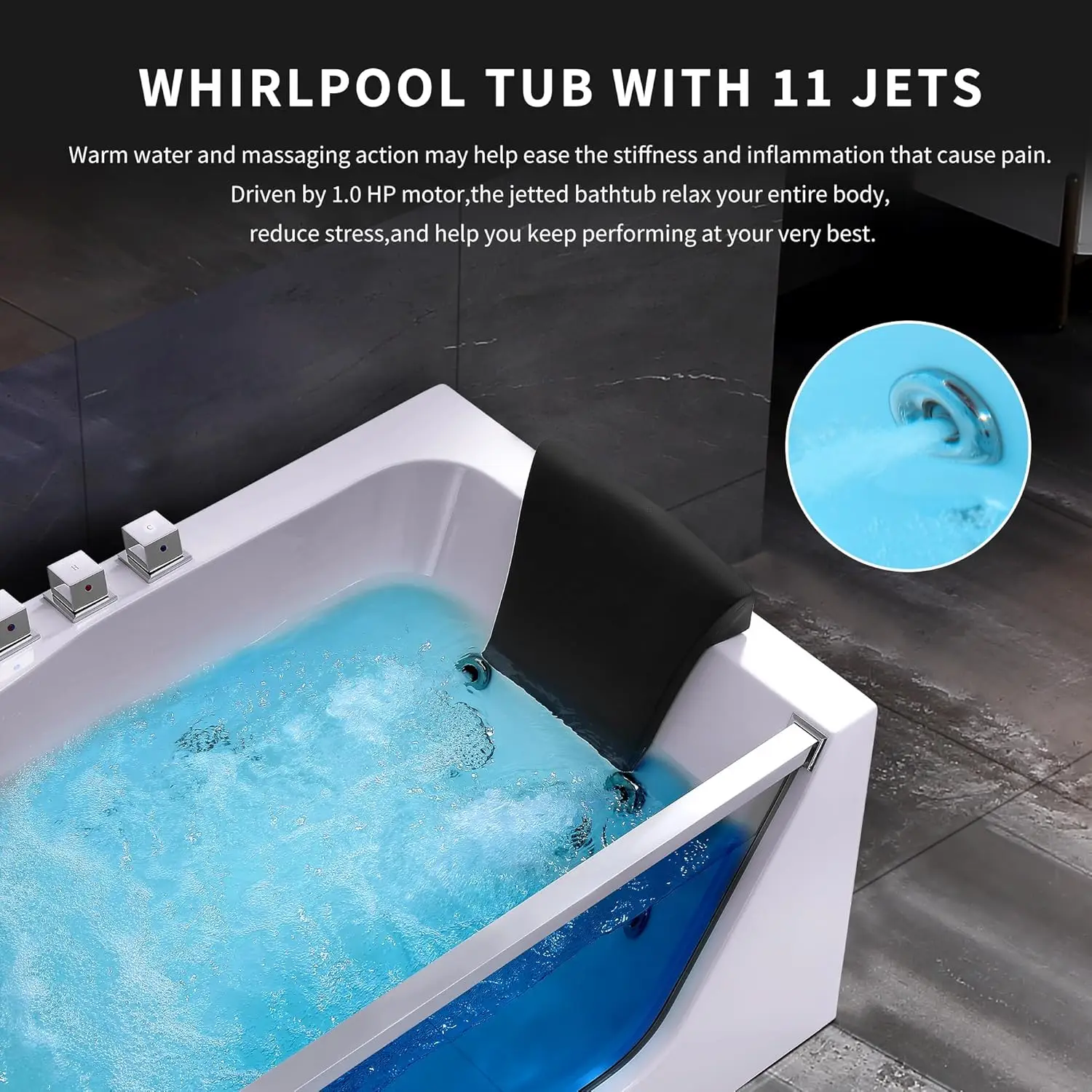 Whirlpool Bathtub, Jetted Tub with Light SPA Hydromassage with Chromatherapy Acrylic 3-Side Apron White User-Friendly Jetted Tub 2