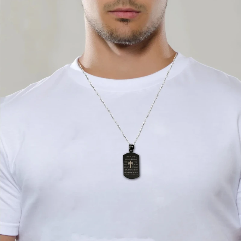 Cross Bible Men's Necklace with ''Be Strong and Courageous ''Dog Tag Pendant Religious Jewelry 24Inch Chain 3