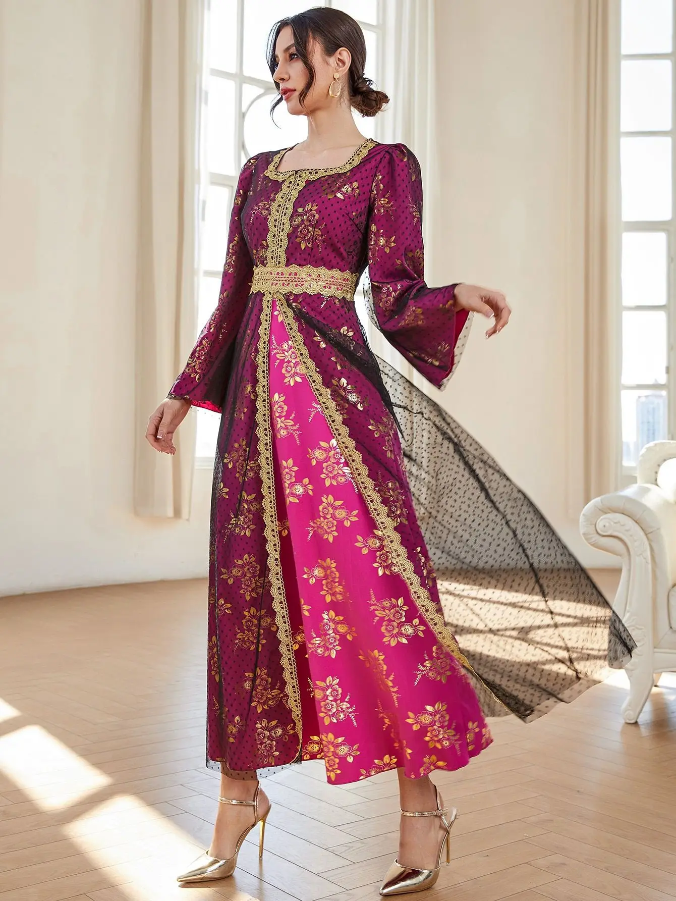 Sc2a61fcb426e4f21b9e70792b07787a0m Mesh Party Dress Women Abaya Kimono Khimar Print Dresses Kaftan Kebaya Ramadan Hijab Abayas Dubai Long Robe Eid Islam Clothing Mallzona