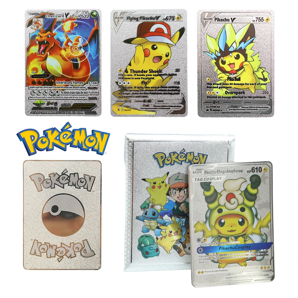 Acheter Boîte de cartes Pokemon Pikachu or argent, 11 à 55 pièces