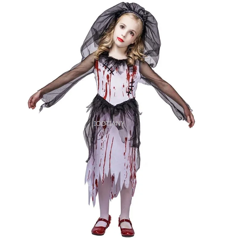 

Girls Corpse Bloody Bride Cosplay Outfit Halloween Horror Blood Stains Little Girl Ghost Bride Costume Stage Play Party Costumes