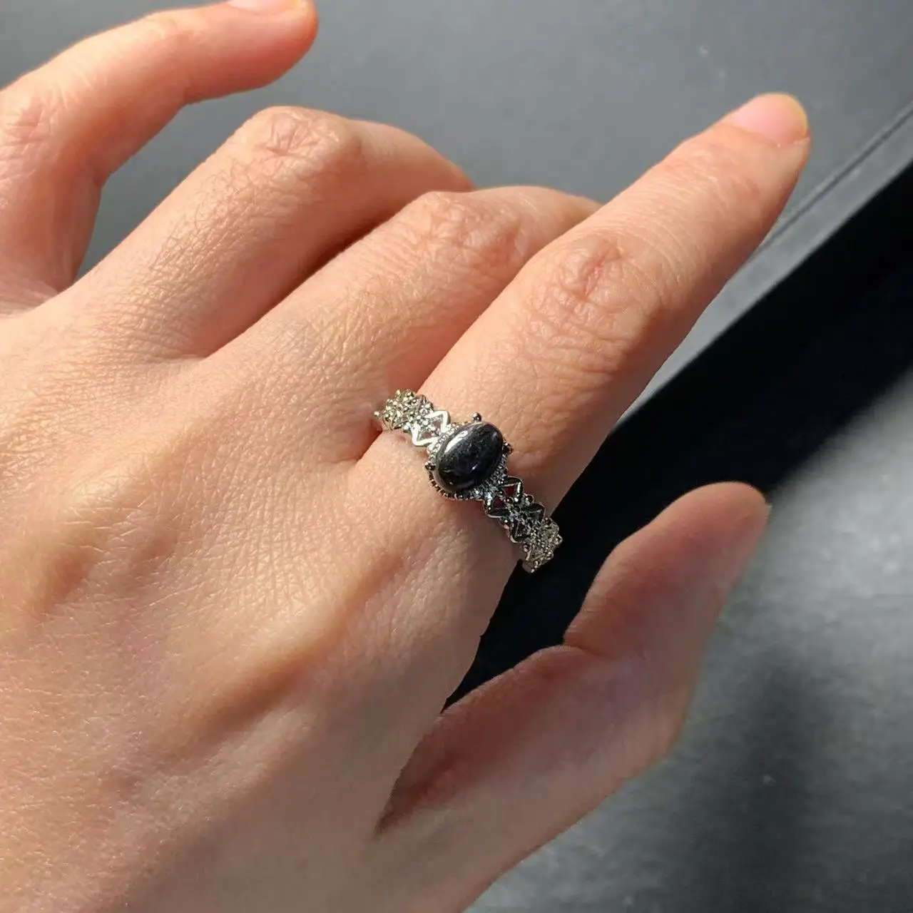 MM Natural Hypersthene Golden luck stone Ring Adjustable Female Ring Jewelry for Women Gift Wholesale High Quality Vintage Fine