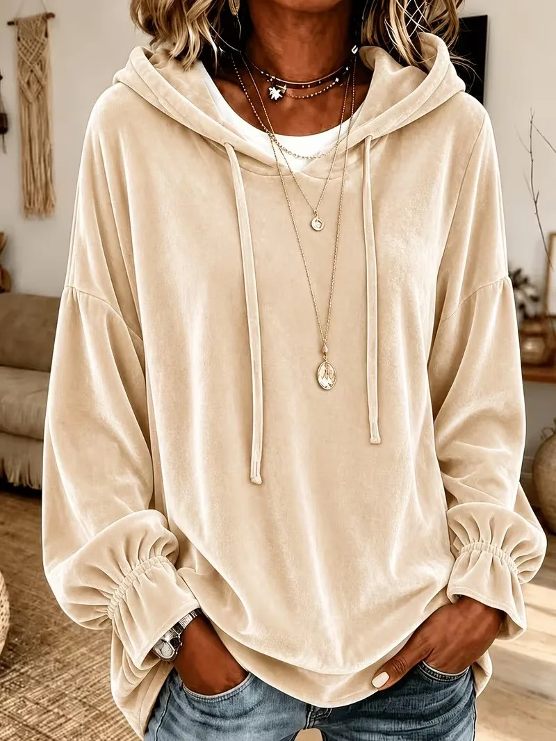 Hooded Hoodie No Pattern Irregular Fit Casual with Hooded Sweatshirt Japanese Korean Casual Regular Length Pullover Women Hoodie