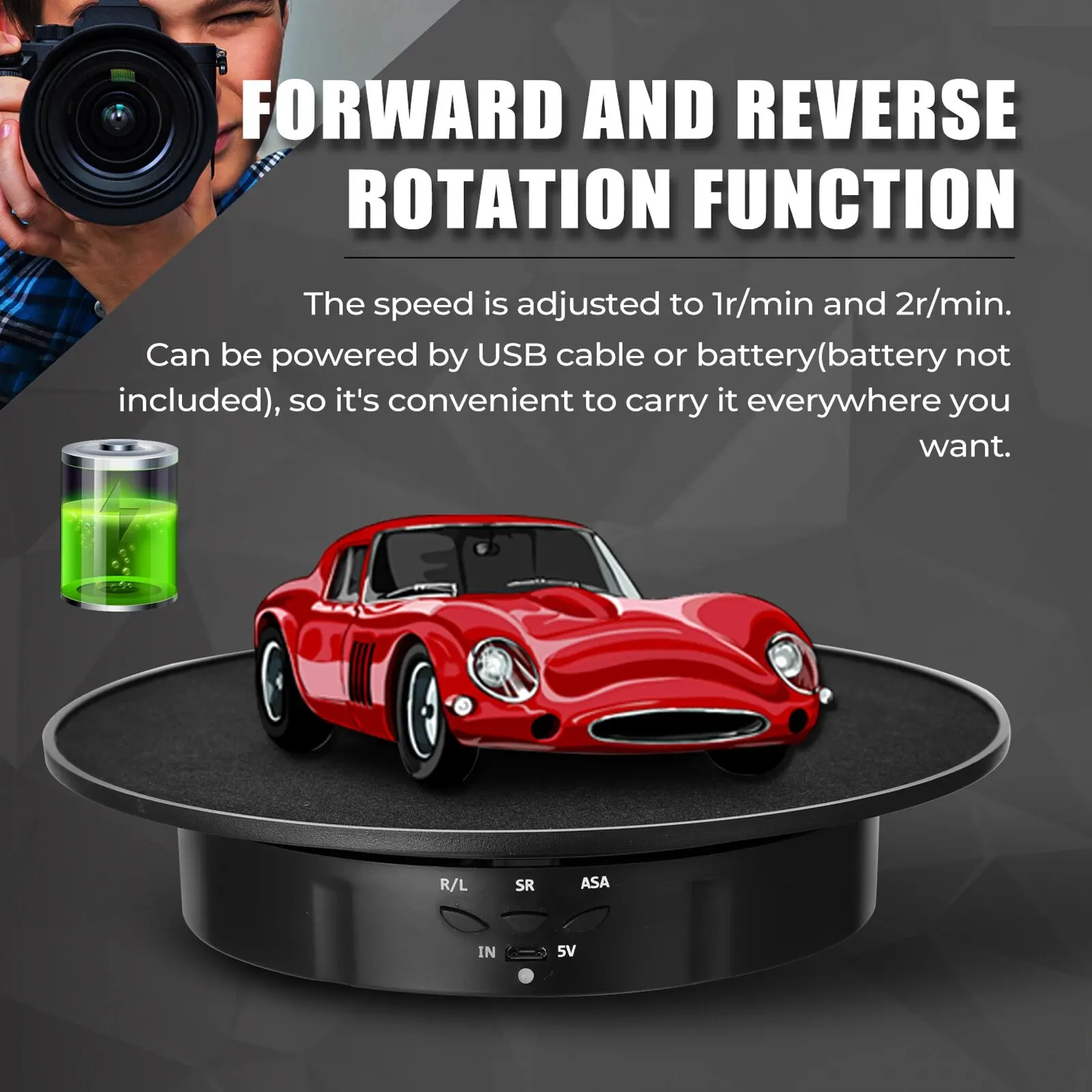 Rotating Display Stand 200mm 3 Speeds Photography 360 Electric Product Display Turntable For Video Shooting