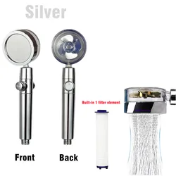 Turbo Rotating High-Pressure Water-Saving Showerhead with Adjustable Spray and Built-in Filters (Silver)