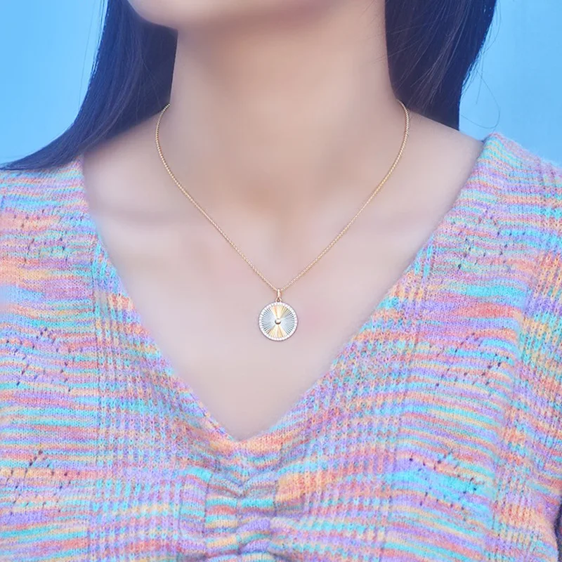 204 New S925 Silver Plated Daily Luxury Brushed Round Label Pendant Fashion Versatile Commuter Necklace